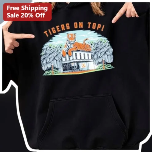 Tigers On Top Hoodie Clemson Tigers Fan Apparel Vintage Campus Style Black Pullover