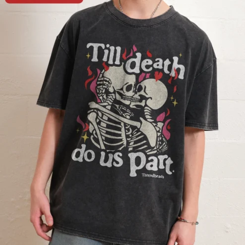 Till Death Do Us Part Gothic Skeleton Kiss Tee Vintage Wedding Vow Anniversary Gift for Couples