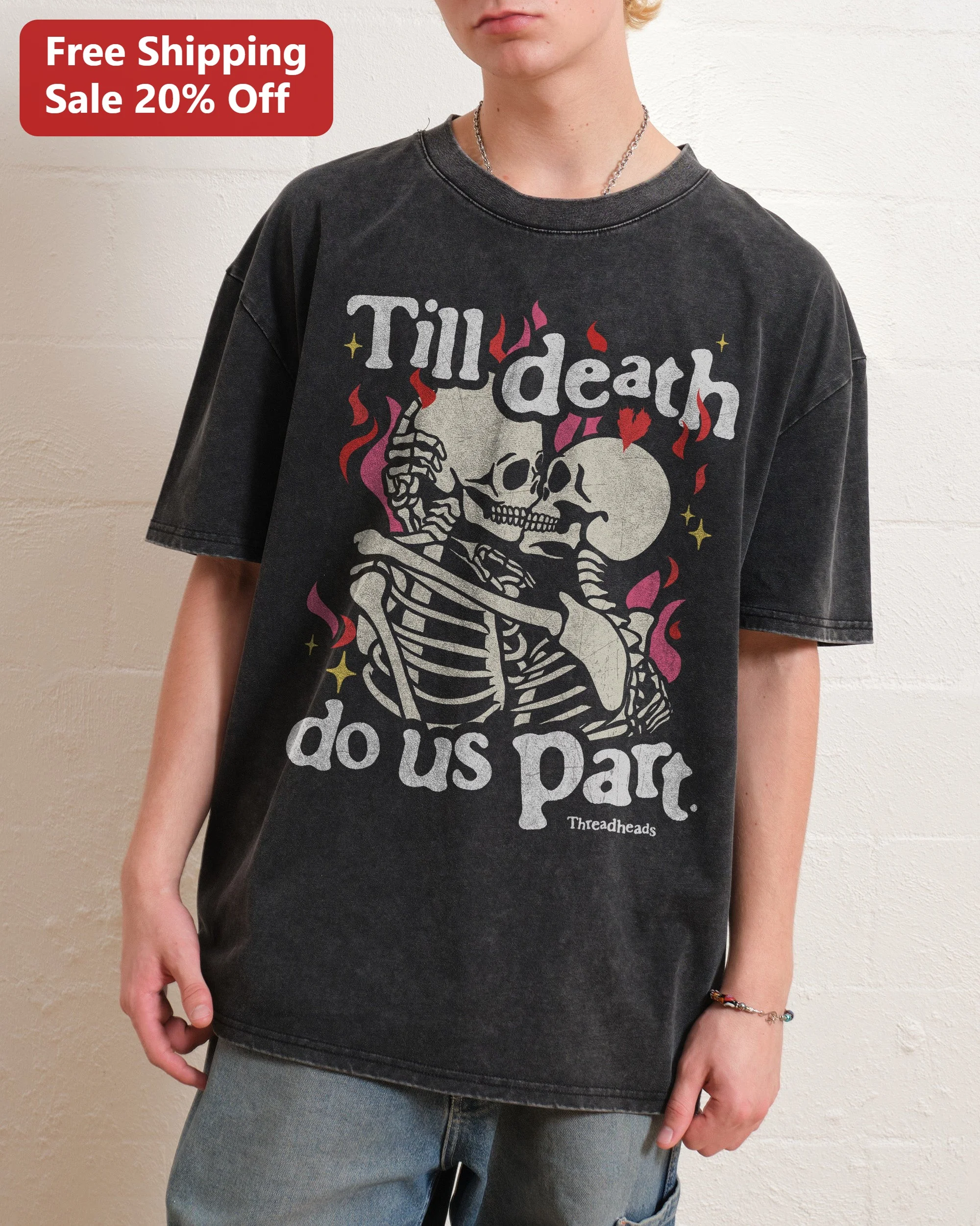 Till Death Do Us Part Gothic Skeleton Kiss Tee Vintage Wedding Vow Anniversary Gift for Couples