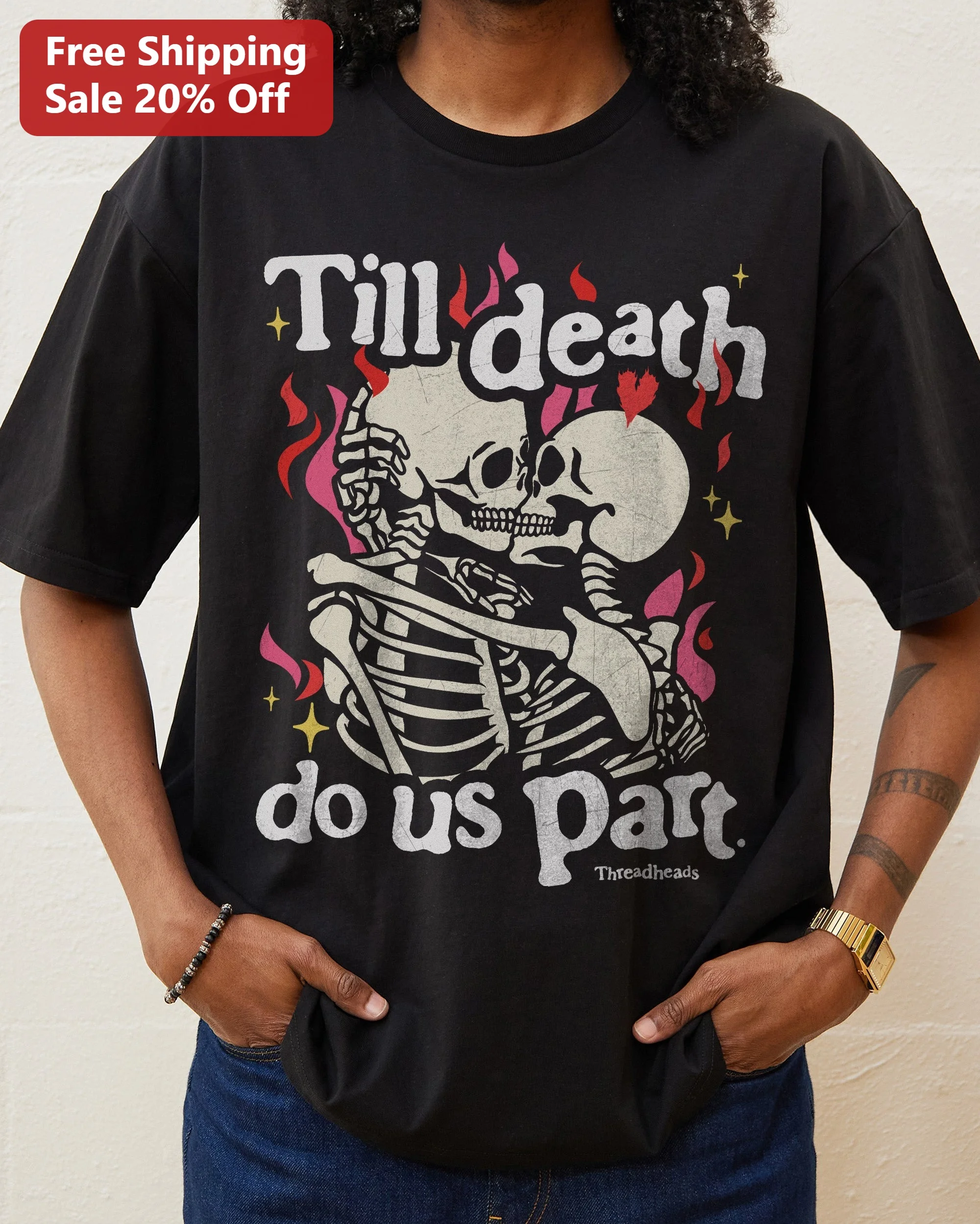 Till Death Do Us Part Skeleton Kiss Gothic Tee Wedding Anniversary Gift for Couples