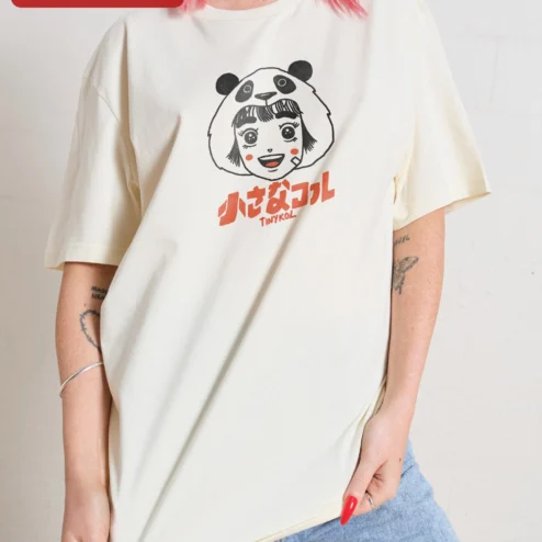 Tinykol Kawaii Panda Girl Graphic Tee Japanese Text Harajuku Style