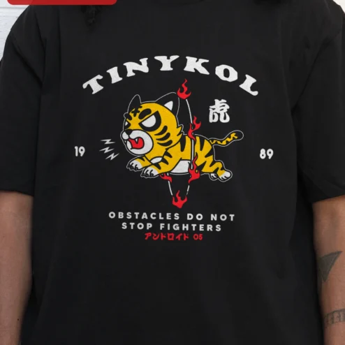 TINYKOL Obstacles Do Not Stop Fighters Tiger Graphic Tee Men Motivational Streetwear Shirt
