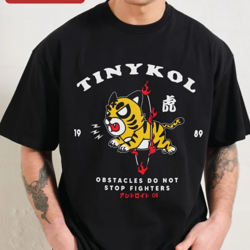 Tinykol Obstacles Do Not Stop Fighters Tiger Graphic Tee Motivational Streetwear Shirt