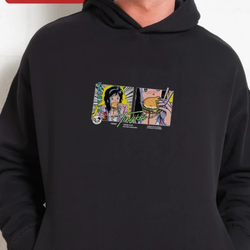 Tinykol Year A.H. First Humanoid Eating a Burger Hoodie