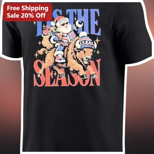 TIS THE SEASON Buffalo Bills Santa Claus Graphic Tee Funny NFL Christmas Holiday Shirt Gift available at our Chicago, Illinois warehouse