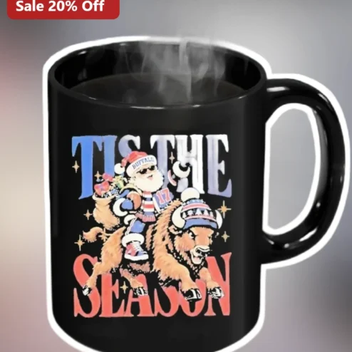 TIS THE SEASON Buffalo Bills Santa Mug Funny Christmas Coffee Cup Holiday Gift for NFL Fans