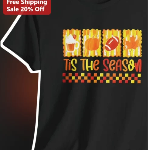 'Tis The Season Fall Football Pumpkin Spice Latte Graphic Tee for Women Men