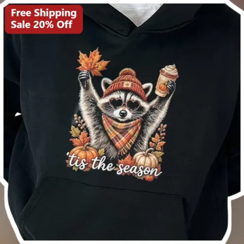 'Tis The Season Hoodie Funny Fall Raccoon Pumpkin Spice Latte Autumn Animal Lover Gift