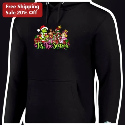 'Tis The Season Hoodie Grinch Christmas Graphic Pullover for Women Men Holiday Gift