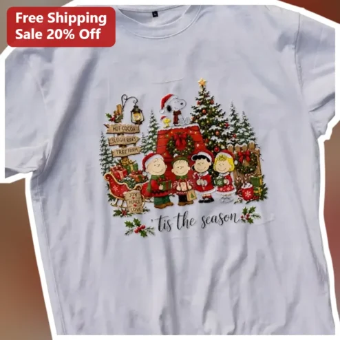 'Tis The Season Peanuts Gang Snoopy Charlie Brown Christmas Graphic Tee