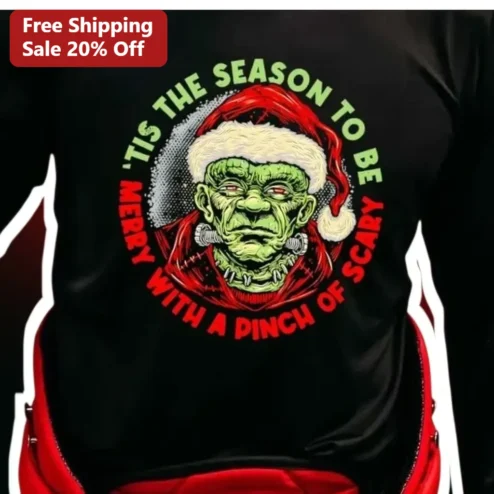 'Tis the Season to Be Merry with a Pinch of Scary Frankenstein Christmas Tee