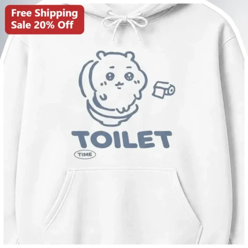 TOILET TIME Cute Cartoon Bear Hoodie Funny Bathroom Humor Gag Gift for Men Women available at our Chicago, Illinois warehouse