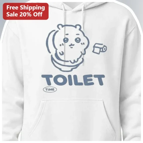 TOILET Time Funny Hoodie Kawaii Chiikawa Inspired Bathroom Humor Sweatshirt Gift