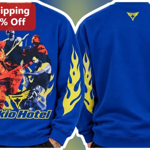 Tokio Hotel Sweatshirt Y2K Nostalgia Rock Band Merch Flame Design Crewneck Gift for Fans