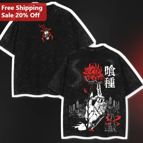 Tokyo Ghoul Kaneki Ken Red Spider Lily Acid Wash Oversized Tee