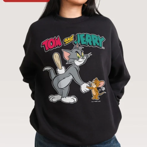 Tom and Jerry Best Friends Sweatshirt Retro Cartoon Cat and Mouse Graphic Crewneck for Men Women Kids