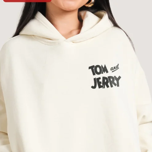 Tom and Jerry Hoodie Classic Cartoon Character Sweatshirt Retro Pop Culture Merch for Men Women on a hanger, ready to ship from Chicago, Illinois