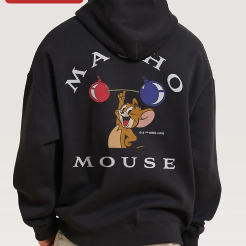 Close-up of Tom and Jerry Hoodie Classic Cartoon Character Sweatshirt Retro Pop Culture Merch for Men Women for streetwear fans in Chicago, Illinois