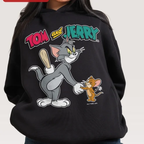 Tom and Jerry Hoodie Retro Cartoon Best Friends Graphic Pullover Sweatshirt for Men Women Kids