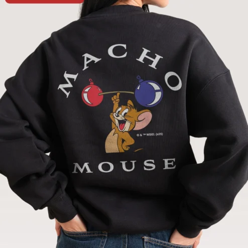 Close-up of Tom and Jerry Sweatshirt Vintage Cartoon Crewneck for Women Men Gift for streetwear fans in Chicago, Illinois