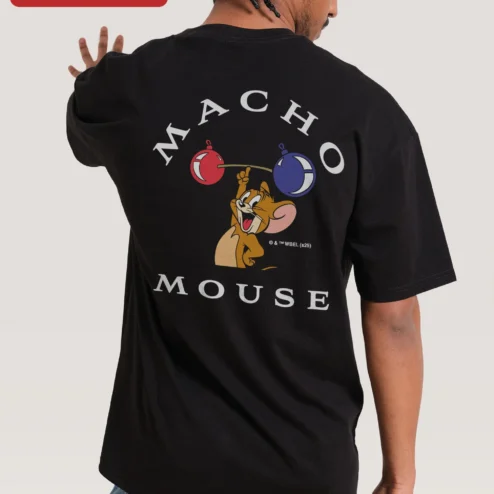 Customer in Chicago, Illinois wearing Tom and Jerry Tee Classic Cartoon Character Graphic T-Shirt Retro Animation Merch Gift for Fans