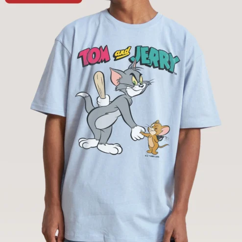 Customer in Chicago, Illinois wearing Tom and Jerry Tee Vintage Cartoon Graphic T-Shirt for Men Women Retro Animation Apparel