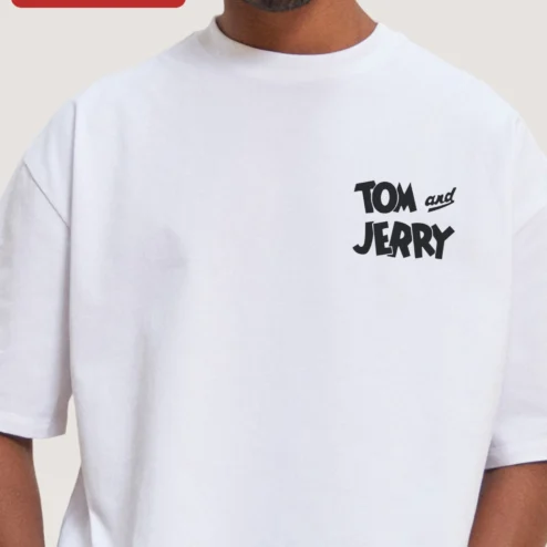 Tom and Jerry Tee Vintage Cartoon Graphic T-Shirt Retro Minimalist Streetwear for Women Men on a hanger, ready to ship from Chicago, Illinois