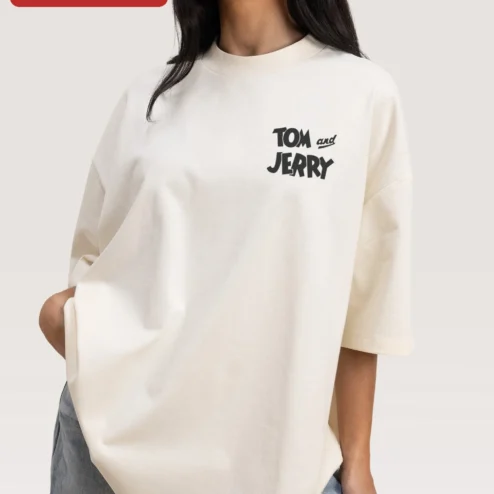 Close-up of Tom and Jerry Tee Vintage Cartoon Graphic T-Shirt Retro Minimalist Streetwear for Women Men for streetwear fans in Chicago, Illinois