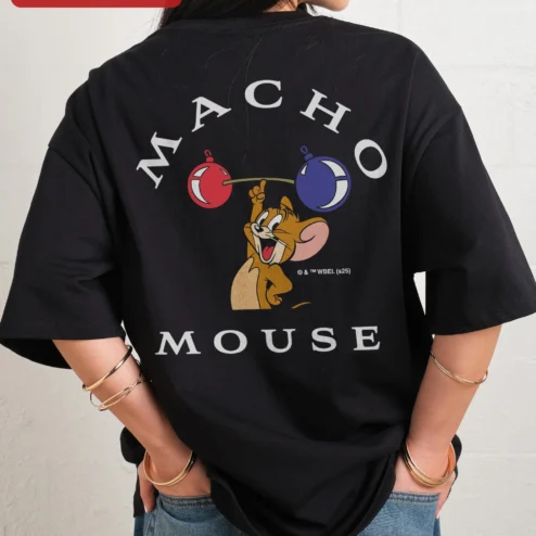 Customer in Chicago, Illinois wearing Tom and Jerry Tee Vintage Cartoon Graphic T-Shirt Retro Minimalist Streetwear for Women Men