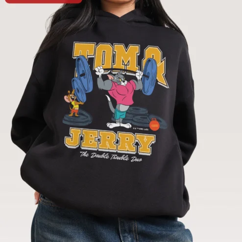 Tom and Jerry The Double Trouble Duo Hoodie Retro Cartoon Gym Merch Gift for Fans
