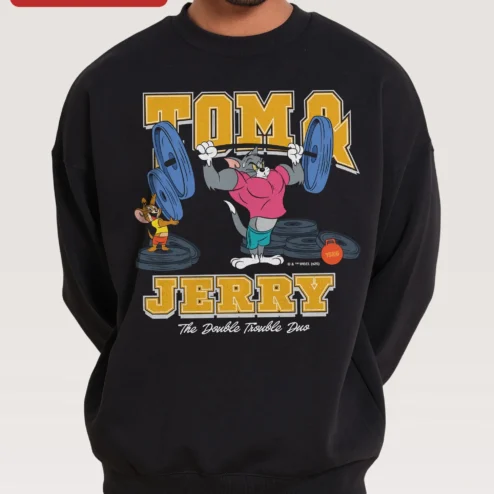 Tom and Jerry The Double Trouble Duo Sweatshirt Retro Cartoon Gym Merch