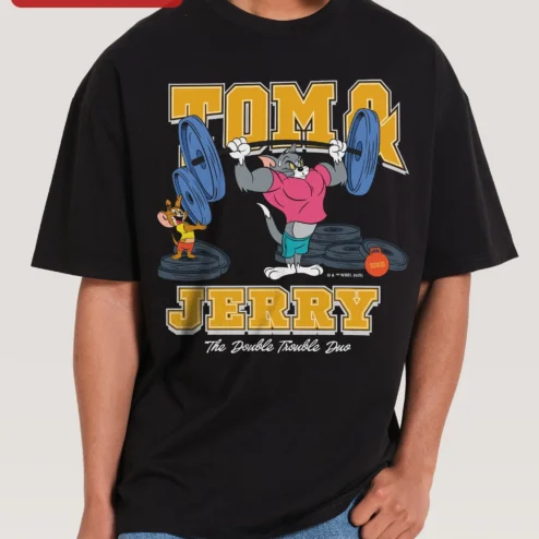 Tom Jerry The Double Trouble Duo Gym Workout Graphic Tee