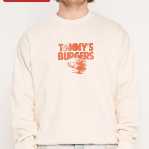 TOMMY'S BUDGERS Retro Burger Graphic Sweatshirt Original Tommy's Style Crewneck Gift for Foodies
