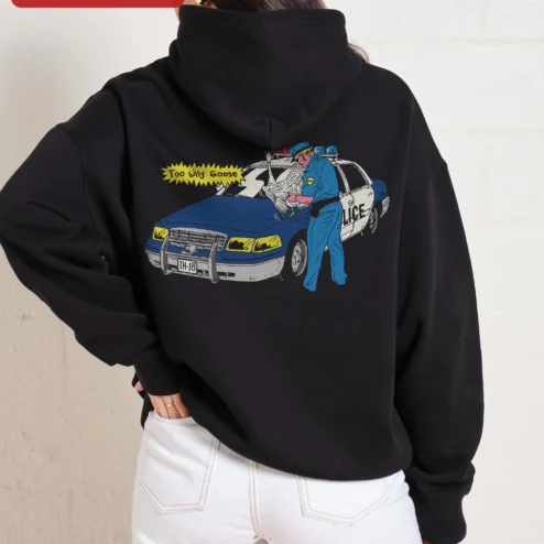 Too Silly Goose Hoodie Funny Comic Style Sweatshirt Gift for Men Women on a hanger, ready to ship from Chicago, Illinois