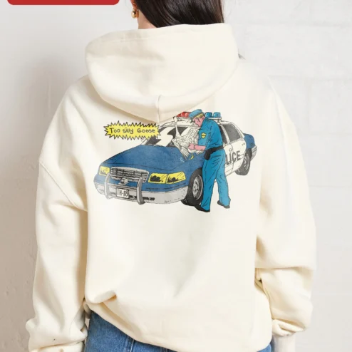 Customer in Chicago, Illinois wearing Too Silly Goose Hoodie Funny Comic Style Sweatshirt Gift for Men Women