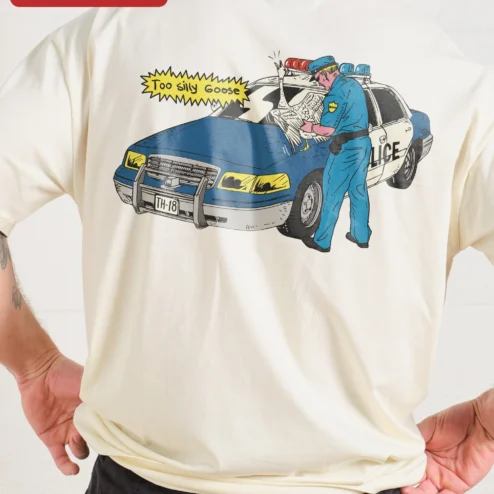 Customer in Chicago, Illinois wearing Too Silly Goose Tee Funny Comic Book Style Graphic Shirt for Goose Lovers