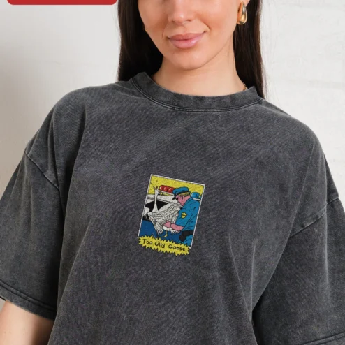 Customer in Chicago, Illinois wearing Too Silly Goose Tee Funny Pun Graphic Shirt for Men Women Gift