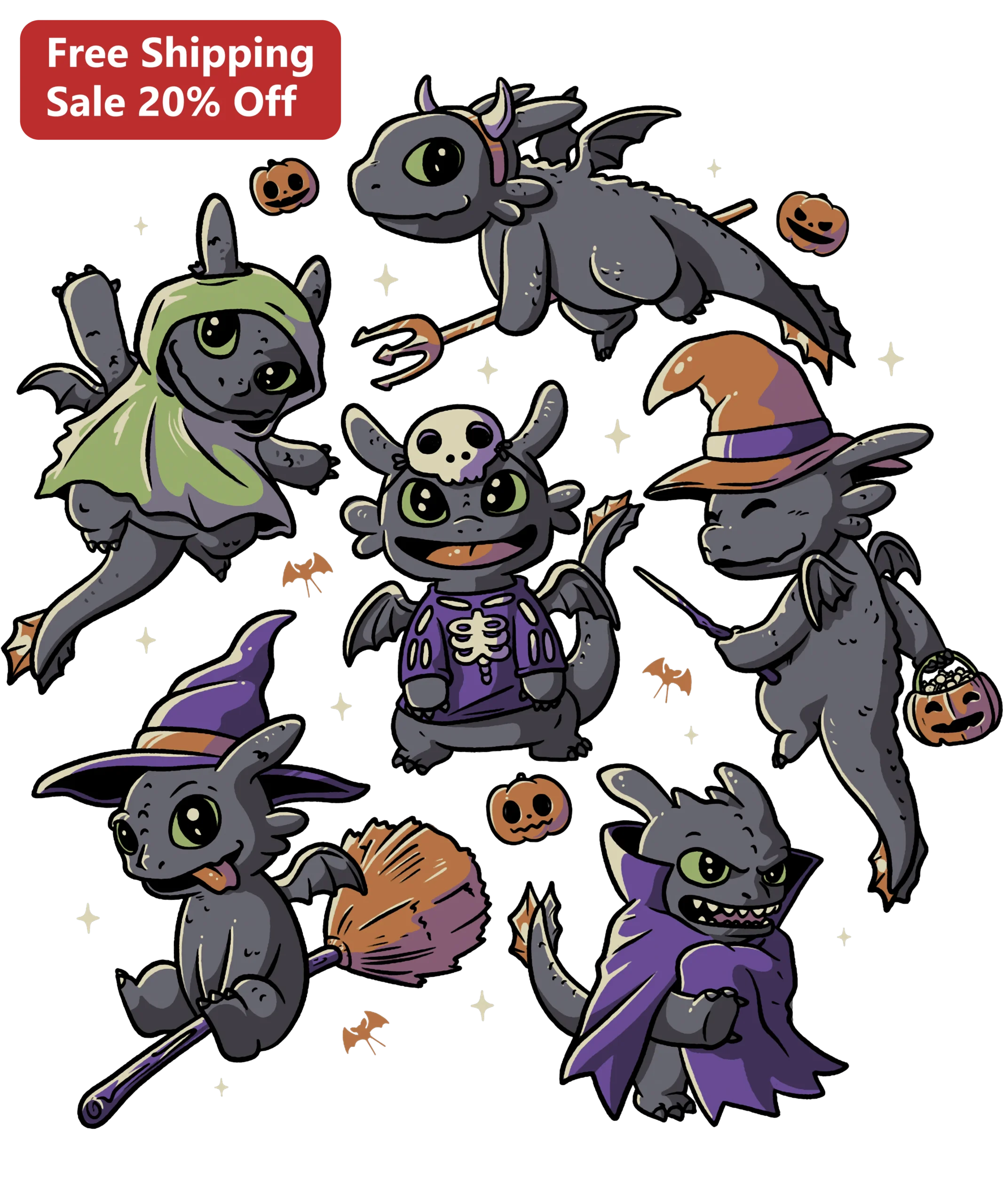 Toothless Digital Art Cute Halloween Chibi Dragon Download Printable Fan Art