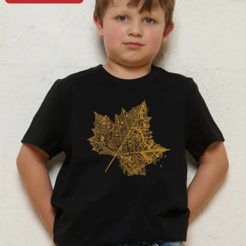 Toronto Maple Leaf Map Art Tee Kids Black Gold City Street Graphic Shirt