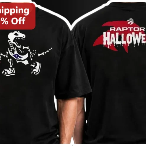 Toronto Raptors Halloween Skeleton Dinosaur Graphic Tee Spooky NBA Fan Apparel