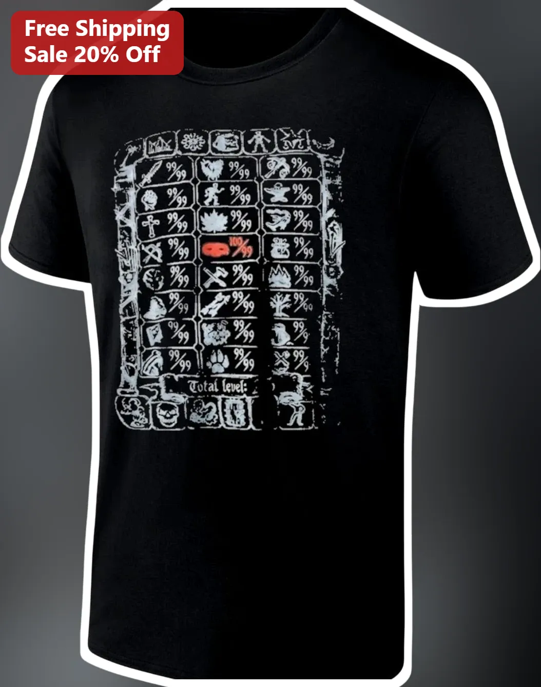 Total Level Tee OSRS Max Stats Achievement Graphic T-Shirt for Gamers