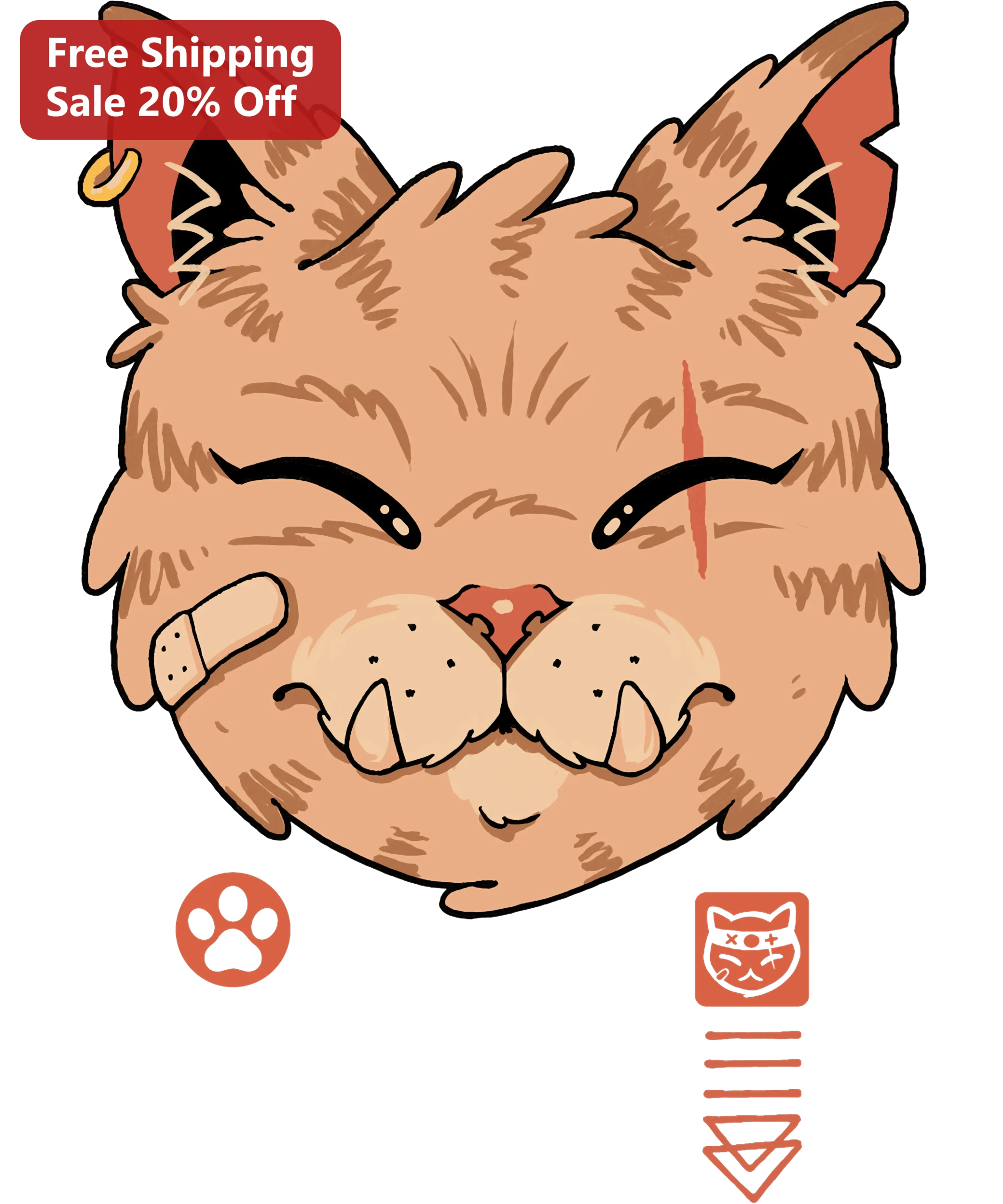 Tough Grumpy Cat Illustration Digital Art Edgy Cartoon Feline Warrior Download