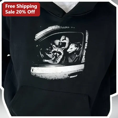 Trash Panda Raccoon Opossum Car Ride Hoodie Funny Urban Wildlife Apparel Gift for Animal Lovers