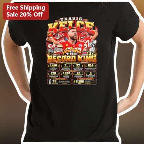 Travis Kelce The Record King Graphic Tee NFL Kansas City Chiefs Fan Shirt