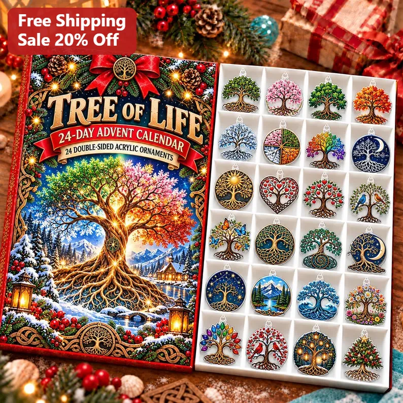Tree of Life Ornament Set 24 Day Advent Calendar Acrylic Hanging Decor Spiritual Christmas Gift for Nature Lovers