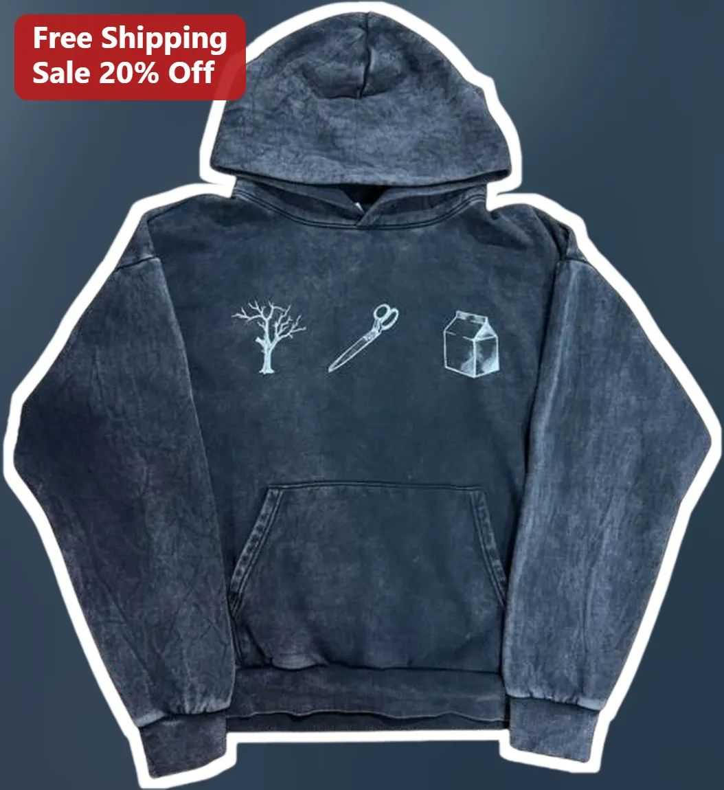 Tree Scissors Milk Carton Hoodie Ethel Cain Inspired Acid Wash Pullover