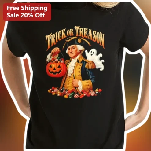 Trick or Treason George Washington Halloween Tee Funny History Pun Graphic Shirt