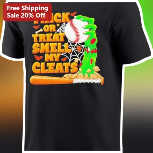 Trick or Treat Smell My Cleats Halloween Baseball Tee