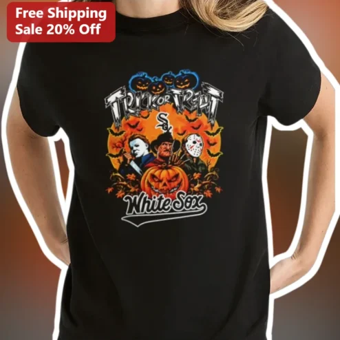 Trick or Treat Tee Halloween Horror Slasher Movie Villains Michael Myers Freddy Krueger Jason Voorhees Graphic Shirt