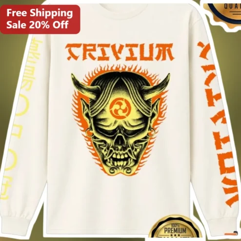 Trivium Long Sleeve Tee Heavy Metal Band Merch Horned Skull Graphic Shirt
